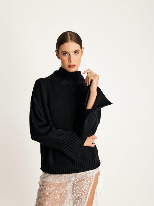 Lupetto con spacco in Lana e Cashmere